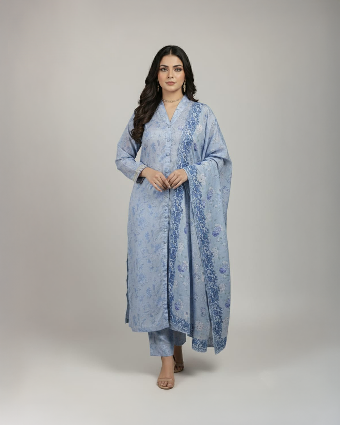 Pastel Lilac Floral Suit - 3 Piece | Deenos by Mahrukh Mehdi