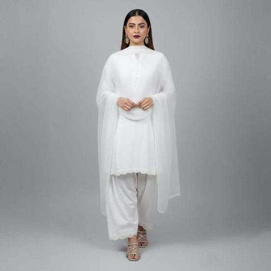 White lace‑finished kurta – front