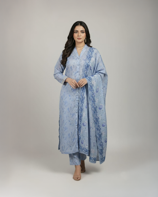 Pastel Lilac Floral Suit - 3 Piece | Deenos by Mahrukh Mehdi