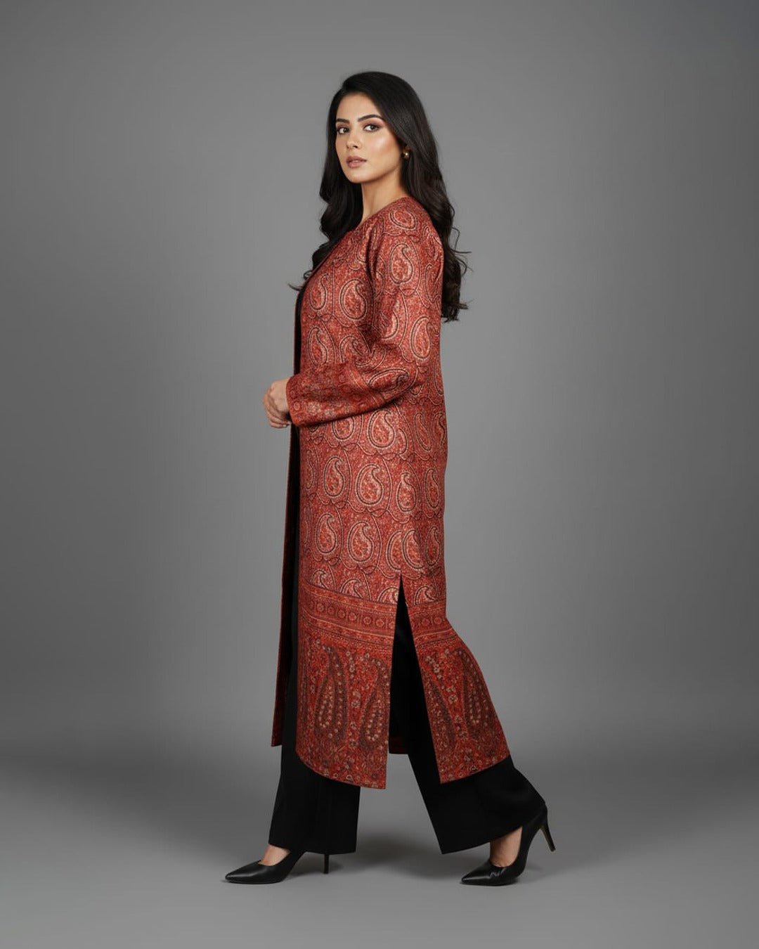 Paisley Print Long Jacket - Deeno's