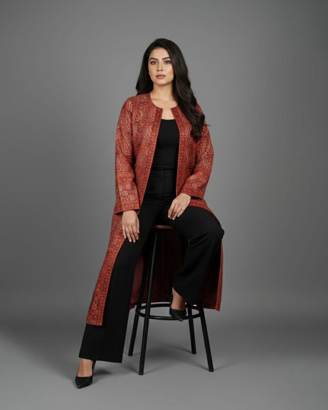 Paisley Print Long Jacket - Deeno's