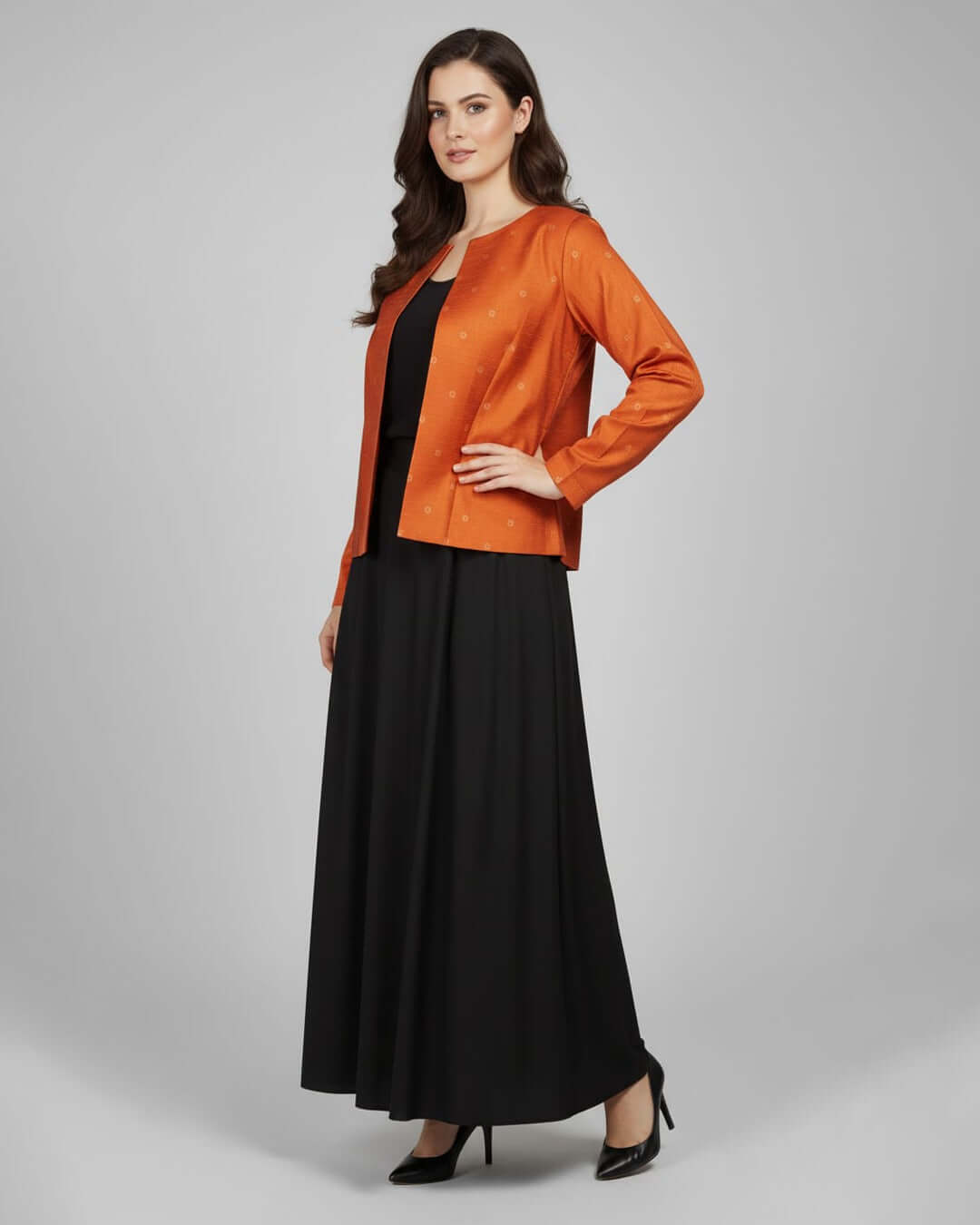 Rust long jacket front view – TheDeenos