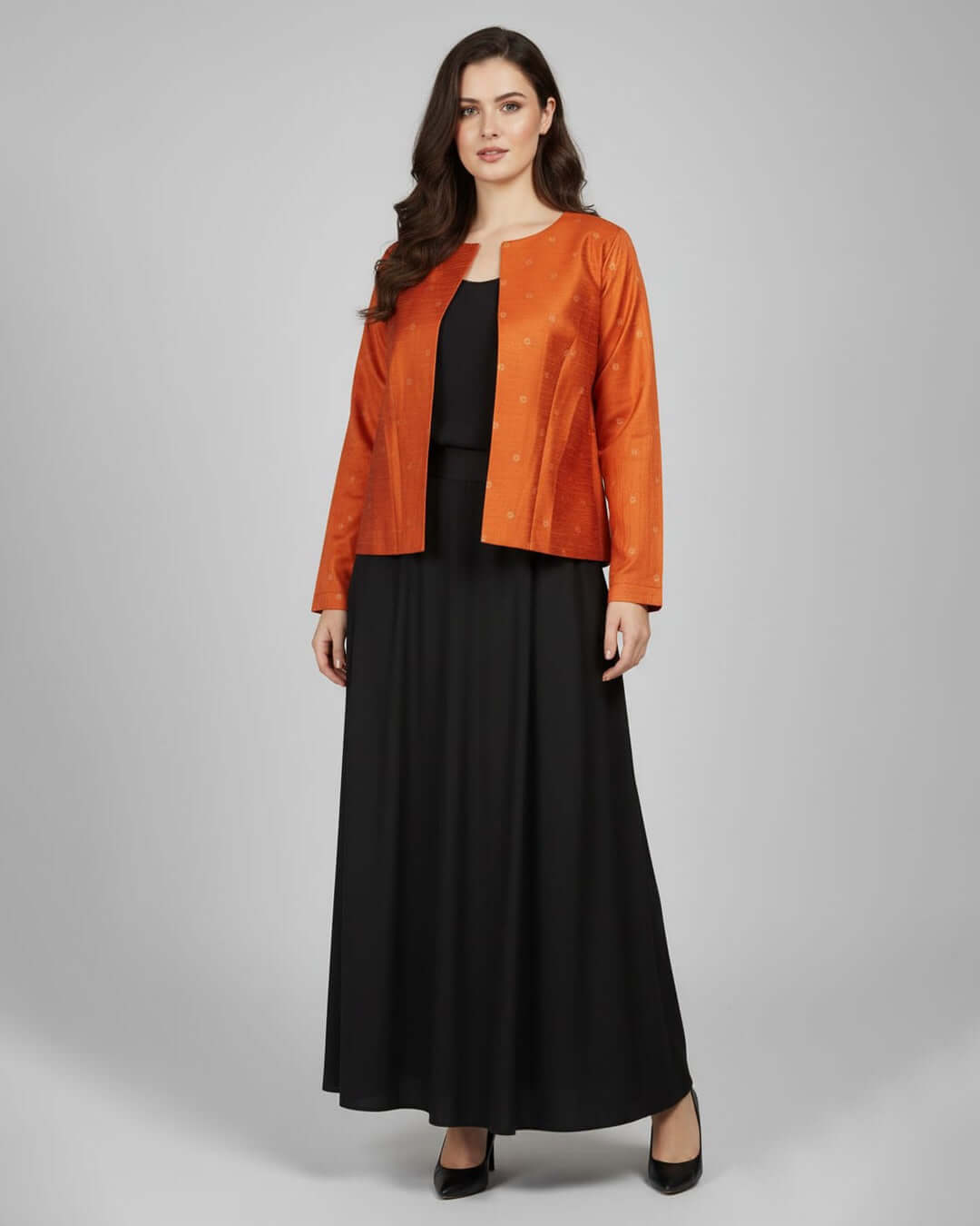 Rust textured jacket - Pakistan ladies clothes layering piece