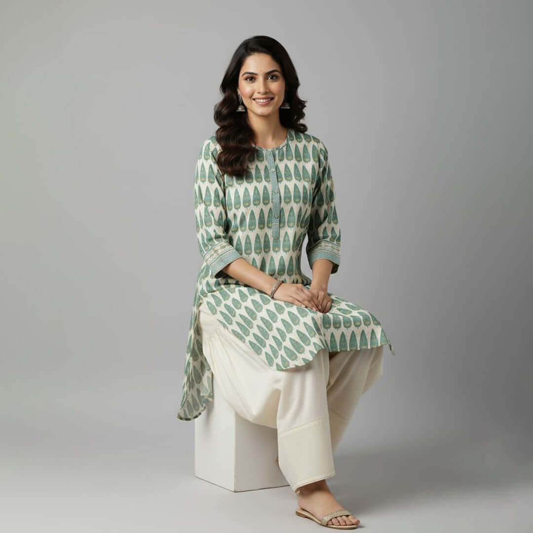 Ivory printed shalwar pattern – close‑up