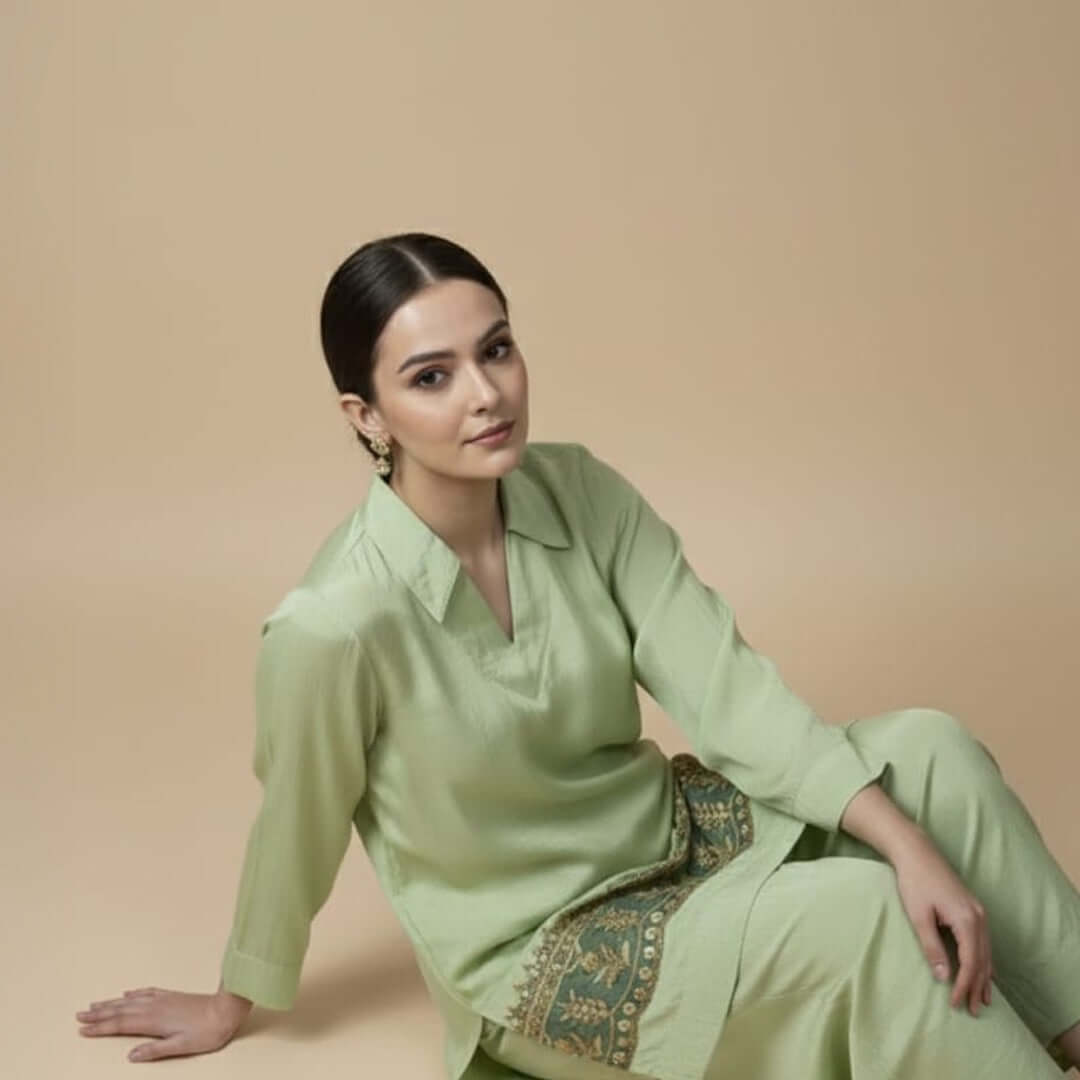 Pine green straight trouser – side view