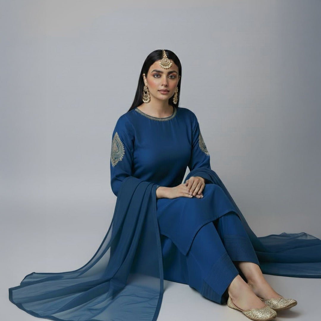 Zinc grey womens three piece suit - luxury Pakistani women clothes