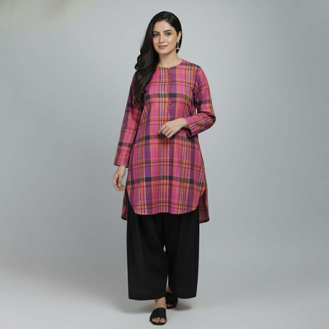 Checkered ladies kurta Pakistani set - modern women clothing pk