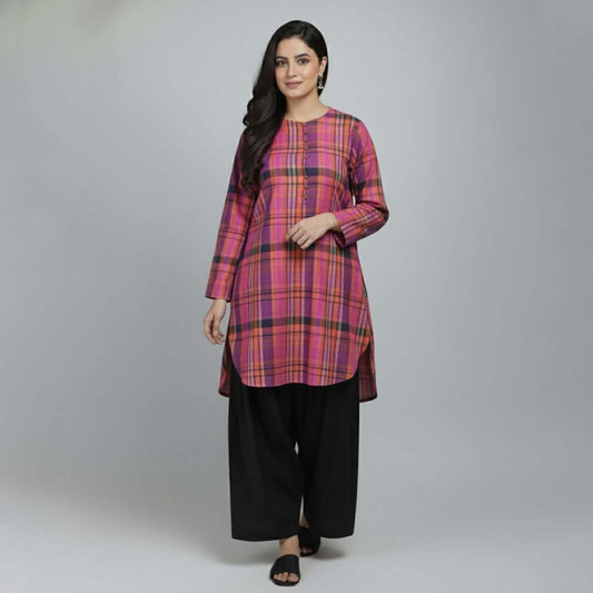 Checkered ladies kurta Pakistani set - modern women clothing pk